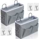 2pcs Middle Wall Hanging Organizer Bag, Linen Fabric Door Hanging Storage Basket with Pockets, Waterproof Bin for Kitchen, Bedroom, Office, RV Camper (Gray)