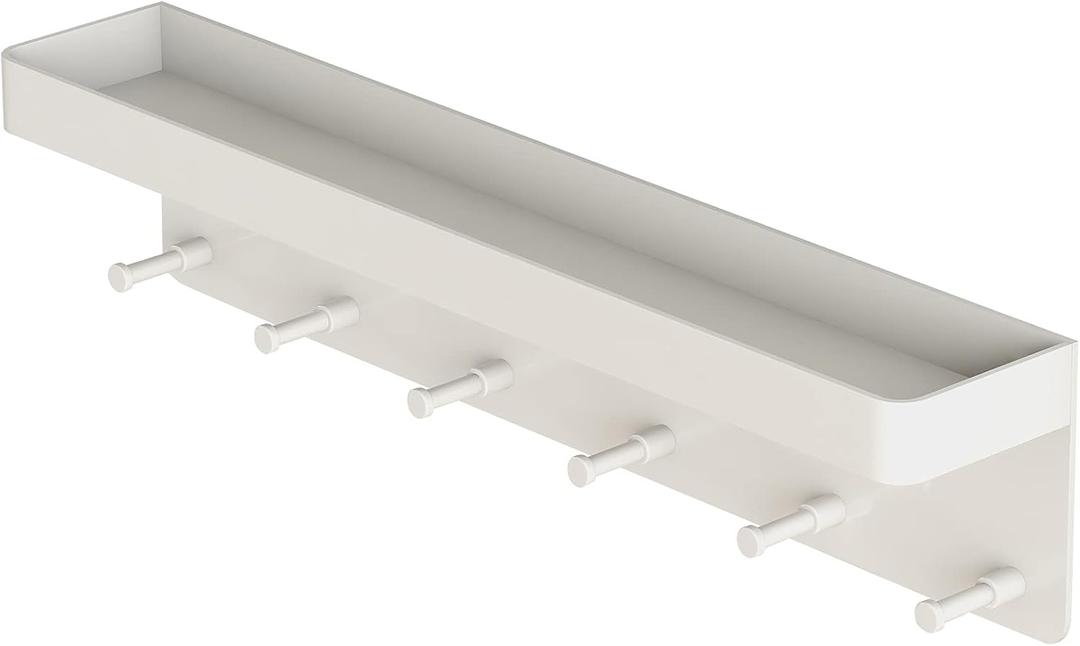 MKO Key Holder for Wall, Mail Organizer and Key Rack Wall Mount with Tray & 6 Hooks for Hallway (White)