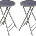 Lavish Home Folding Stool - Set of 2 Counter Height Bar Stools 24-Inch Backless Folding Chairs with 225lb Capacity for Kitchen, Rec Room, or Game Room (Gray)