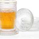 Modern Clear Coaster Set of 5- Glass Coasters for Drinks Crystal Coasters Round Cup Mat Coffee Table Decor for Office, Kitchen, Bar, Dining Room, Living Room, Patio (Clear)