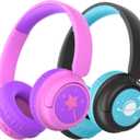 iClever BTH22 Kids Bluetooth Headphones 2 Pack, 60H Play Time, 74/85 dBA Safe Volume, Bluetooth 5.4, USB C, Over Ear Kids Headphones Wireless AUX Cord for iPad/Tablet/Travel/School, Purple & Black