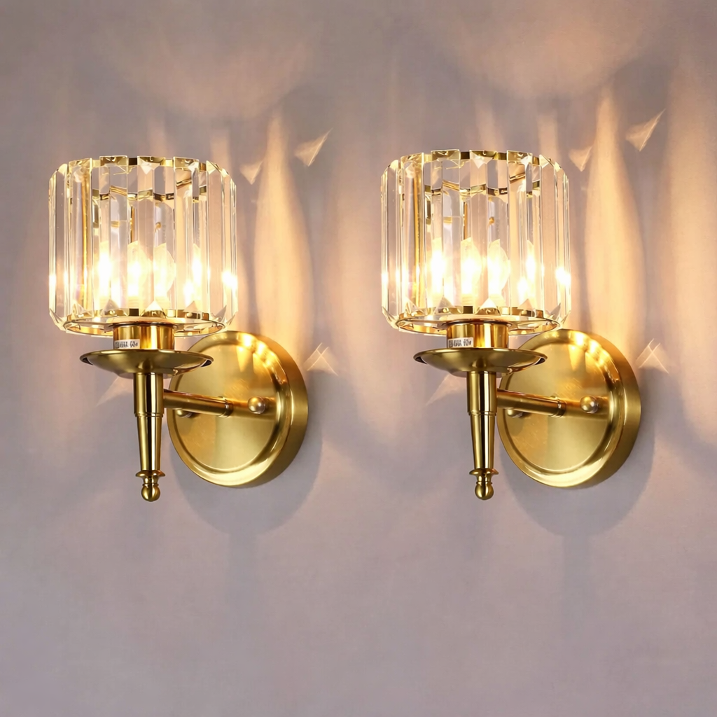 Crystal Wall Lamp Modern Wall Sconces LED Wall-Mounted Decorative Lighting Compatible with Living Room Bathroom Bedroom Hallway Bedside Decor Lamp, 2 Pack