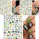 10 x Soccer Game Nail Stickers 12 Sheets - Assorted Country Flag, Jersey & Soccer Ball Design, Self-Adhesive Nail Decals for Women, DIY Manicure Supplies