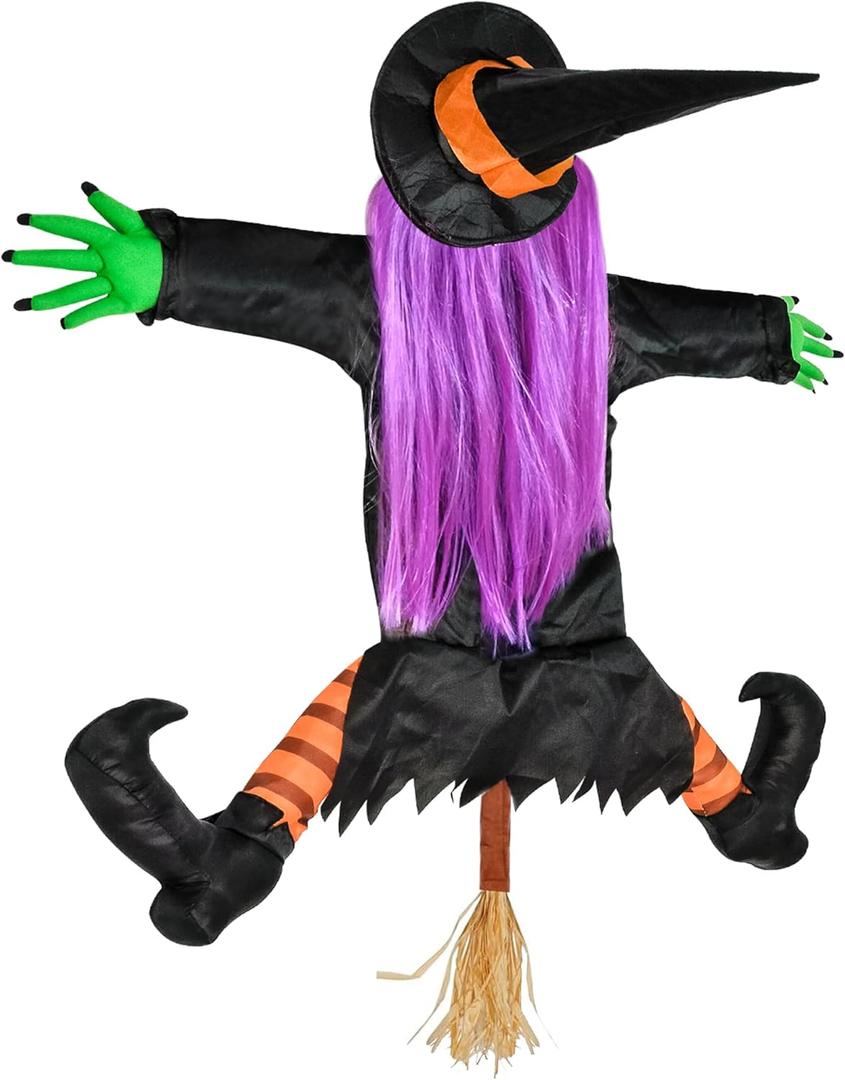 54" Crashing Witch Halloween Decoration  Flying Witch on Broom Colliding with Tree for Outdoor Yard, Porch, Garden, and Haunted House Dcor  Betty Bash Large Halloween Prop