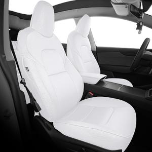 AOMSAZTO Car Seat Cover for Tesla Model Y 2020 2021 2022 2023 2024 2025 2026 5 Seats (Not for Performance) - Full Set Customized White Seat Covers (with Armrest Cover)