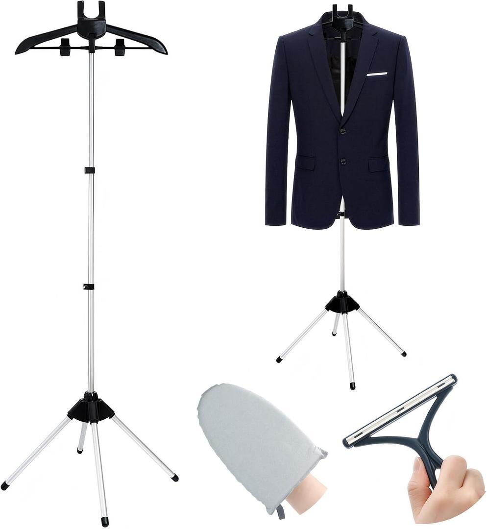 Garment Steamer Stand for Clothes, 32"-63" Inch Adjustable Portable Clothes Stand, Graduation Gown Display Stand, Steam Iron Stand, Including Ironing Gloves, Clothes Rac, Hair Remover