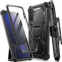 i-Blason Armorbox for Samsung Galaxy S24 FE Case with Stand & Belt-Clip [Built-in Screen Protector] [Military Protection] Full-Body Rugged Bumper Shockproof Phone Case with Kickstand (Black)