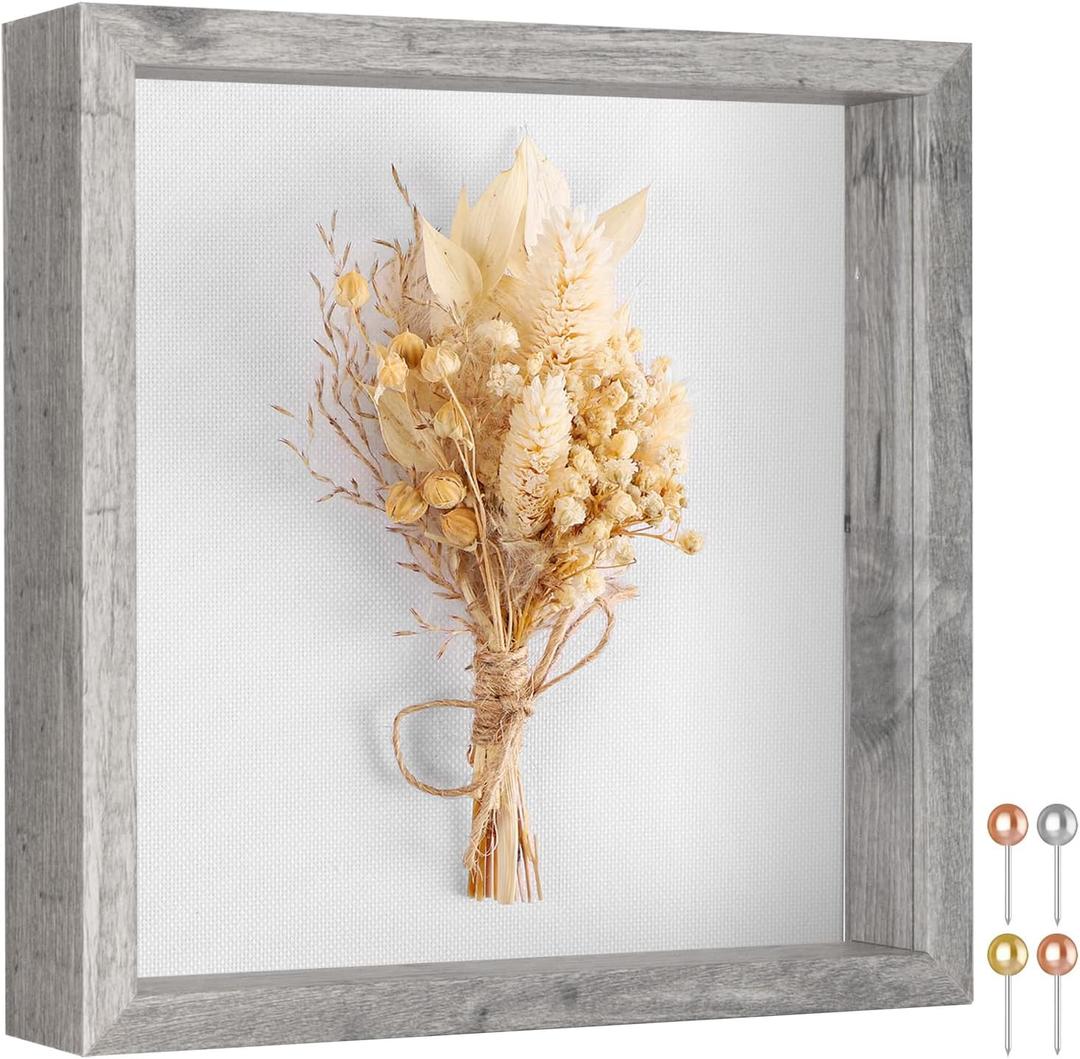 Califortree 8x8 Shadow Box Picture Frame - Memory Box Display Case for Memorabilia Flower Awards Medals Wedding Photos and Keepsake, Gray (Gray - Foam Back)