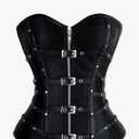 Charmian Women's Gothic Punk Satin Boned Zipper Overbust Corset Top with Buckles,M