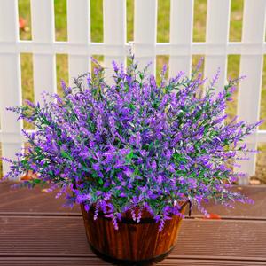 Artificial Plants Outdoor Flowers Spring Decoration, 10 Bundles Fake Plastic Greenery UV Resistant Realistic Faux Lavender Look Real for Home Porch Planter Window Patio (Fall)