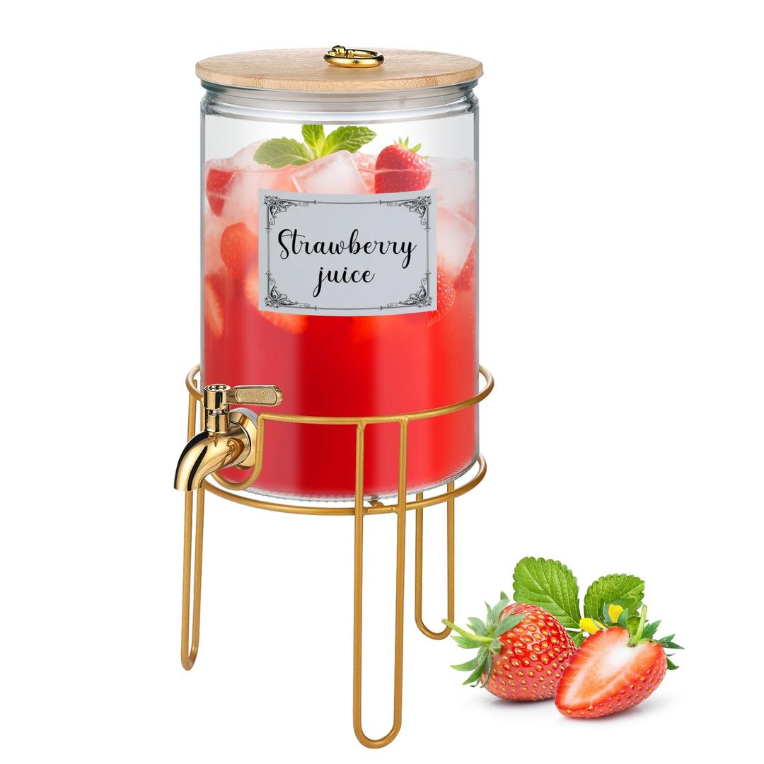 1 Gallon Drink Dispenser, Glass Beverage Dispenser With Stand,Juice Containers with Lid for Party,Drink Dispensers for Parties With Spigot for Lemonade/Soda/Tea