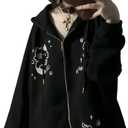 Dynict Womens Y2K Zip Up Cute Graphic Hoodies Cat Ears Casual Cartoon Harajuku Kawaii Clothes Oversize Streetwear Jacket (Black, M)