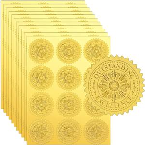Fuutreo 360Pcs Gold Foil Certificate Seals 2'' Gold Seal Stickers Self Adhesive Embossed Seals Golden Foil Stickers Outstanding Excellence Award Labels for Envelopes Diploma Certificates Graduation