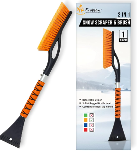EcoNour 27" Aluminum Ice Scrapers for Car Windshield | Car Snow Scraper Window and Snow Brush with Ergonomic Foam Grip Winter Accessories (Orange)
