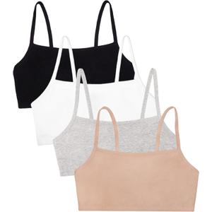 Fruit of The Loom Womens Spaghetti Strap Cotton Pullover Sports Bra Value Pack (34, Sand/White/Black/Heather Grey)