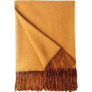 BOURINA Herringbone Two Tone Throw Blanket Faux Cashmere Fringe Soft Lightweight Cozy for Bed Couch Decorative Throws Blanket,Gold, 50" x 60"