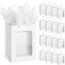 Zhanmai 36 Pcs Kraft Clear Gift Bags with Tissue Paper, 10 x 7 x 5 Inch Laege Paper Gift Bags with Window Handles for Bouquet Graduation Wedding Baby Shower Birthday Festivals Party Favors(White)