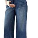 MakeMeChic Women's Maternity Jeans Loose Wide Leg Over The Belly Straight Pregnancy Jeans Denim Pants (Blue, L)