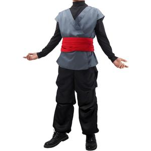 Anime Kung Fu Cosplay Costume Set, Black and Gray Uniform with Red Belt, Halloween Full Outfit (Medium)