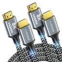 8K HDMI Cable 15 ft 2Pack, 48Gbps High Speed HDMI 2.1 Cable, Braided HDMI Cable 2.1 8K 60Hz 4K 120Hz Support for HDR eARC HDCP 2.2/2.3, HDMI Cord Compatible with HDTV, Laptop, Monitor, PC