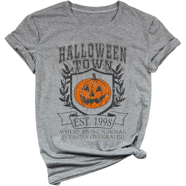 Halloween Tshirt Pumpkin Thanksgiving Shirts For Women, Gray 2XL Halloween