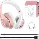Wireless Bluetooth Headphones Over Ear 65H Playtime HiFi Stereo Headset with Microphone and 6EQ Modes Foldable Bluetooth V6.0 Headphones for Travel Smartphone Computer Laptop Rose Gold