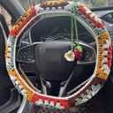 Steering Wheel Cover,Handmade Crochet Rainbow Sunflower Granny Square Steering Wheel Covers (Steering Wheel Cover+1strawberry)
