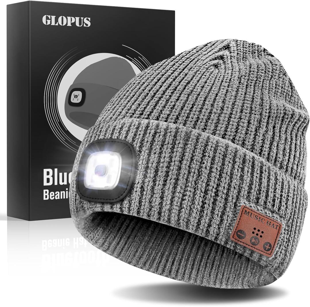Stocking Stuffers for Adults Men, Bluetooth Beanie Hat with Light, Christmas Stocking Stuffers for Teen Boys (Grey)