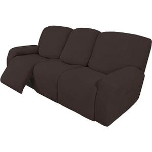 Easy-Going 8 Pieces Recliner Sofa Stretch Sofa Slipcover Sofa Cover Furniture Protector Couch Soft with Elastic Bottom Kids, Spandex Jacquard Fabric Small Checks Chocolate