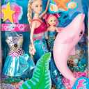 Princess Doll with Little Mermaid & Pink Dolphin Playset, Blonde Hair Dolls Toys with Accessories, Gift for 3 to 7 Year Old Girls