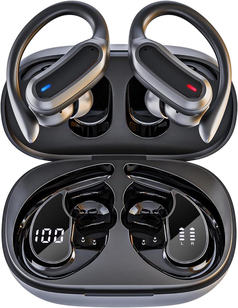 Wireless Earbuds, Bluetooth 5.3 Headphones, True Wireless Stereo Earphones with IPX6 Waterproof, Noise Cancelling Mic, Fast Charging and Comfort Fit Ear Buds for Sports, Workouts - Black