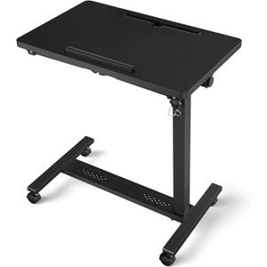 Adjustable Overbed Bedside Table, Hospital Bed Table with Wheels, Portable Rolling Desk, Mobile Small Standing Desk, Rolling Laptop Stand, Computer Cart (23.62inch)