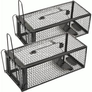 2-Pack Rat Traps Humane Live Mouse Vole Chipmunk Trap Cage for Indoors and Outdoors (Black)