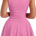 Kaximil Women's Square Neck Ruffle Hem Mini Dress Ruched Waist Short Party Dresses (Pink, L)