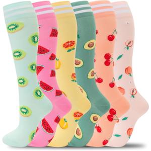 fenglaoda Compression Socks for Women Men Support Circulation 6 Pairs Socks For Nurse, Travel, Flight (Large-X-Large, 6 Pairs)