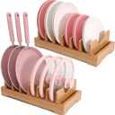 Bamboo kitchen storage rack - adjustable lid rack, suitable for cabinet storage, perfect for pots, pans, cutting boards, baking pans, plates, etc- Keep the kitchen clean and tidy