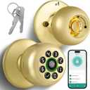 Fingerprint Door Lock, Smart Fingerprint Door Knob with Keypad, Biometric Door Lock with App Control, Auto Lock Door Lock with Code, Keyless Door Knob with Lock for Bedroom, Home,Office-Polished Brass