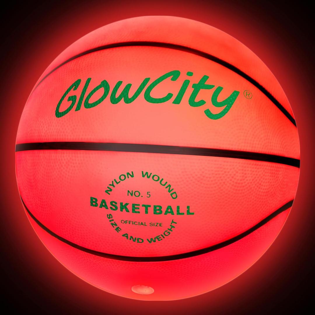 GlowCity Glow in The Dark Basketball - Sizes 5, 6, 7 Light Up Ball for Kids, Teens & Adults - Red Glow for Outdoor Games - Sports Birthday Gifts Ideas for Boys Ages 6 7 8 9 10 11 12 13 14