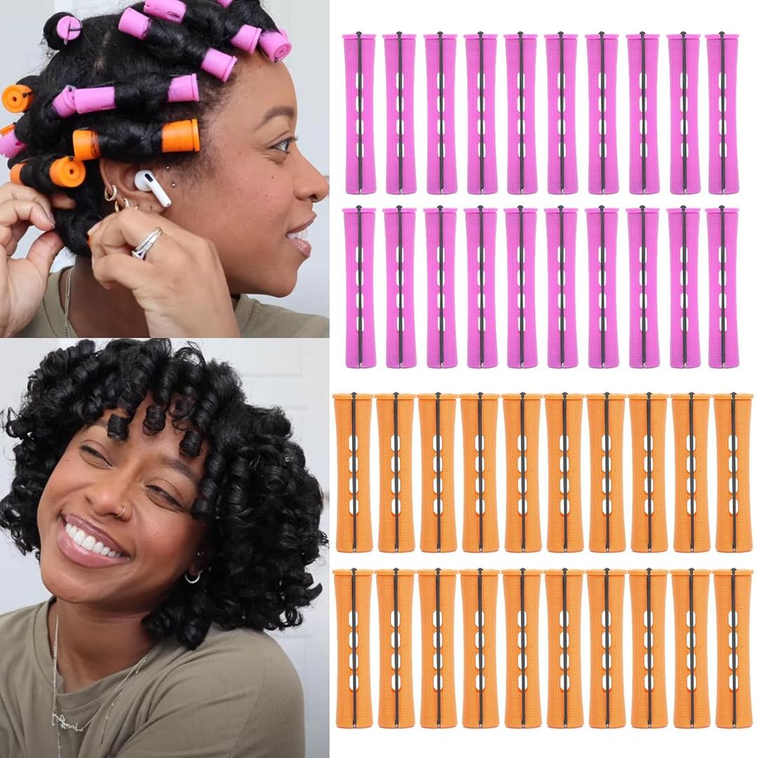 Perm Rods For Short Hair 2 Sizes Orange Purple Perm Rods Set For Black Women 40PCS Cold Wave Rods For Long Hair (40Pcs,Orange+Purple)