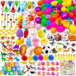 GOAUS Easter Eggs Fillers Party Favors for Kids 220 pcs, Small Toys Prizes with 100 Surprise Eggs for Filling, Goodie Bags Stuffers