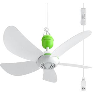 17" Portable USB Ceiling Fan for Camping Tent Outdoor Gazebo RV, 13.2 Ft Long Cord with on/off Button
