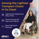 Drive Medical AeroFly Transport Chair - Just 13 lb, Lightweight Foldable Transport Wheelchair for Adults, Supports up to 250 lb (Matte Black)