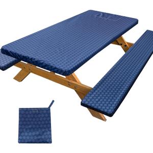 Picnic Table Cover with Bench Covers Portable Table Cloth Built-in Storage Pocket Picnic Table Covers With Elastic Waterproof Camping Essentials for RV Camping (72x30in, Deep Blue)