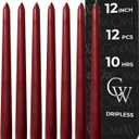 CANDWAX 12 inch Burgundy Taper Candle Set of 12 - Unscented Smokeless Dripless Candlesticks - Candle Sticks for Christmas Decorations, Party Dcor, Dinner Table Centerpieces - Burgundy Tapers
