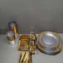 Nervure 350PCS Clear Gold Plastic Plates - Gold Plastic Dinnerware Sets for 50 Guests - 100 Disposable Plates, 150 Silverware, 50 Cups, 50 Napkins for Wedding & Party & Thanksgiving