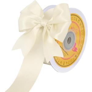 Double Face Ivory Satin Ribbon 1-1/2 inch X 25 Yards Polyester Ivory Ribbon for Gift Wrapping Very Suitable for Weddings Party Hair Bow Invitation Decorations and More