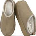Mishansha Women's Platform Slippers Slip on Mini Boots Warm House Slippers for Indoor and Outdoor (10.5, Light Brown)