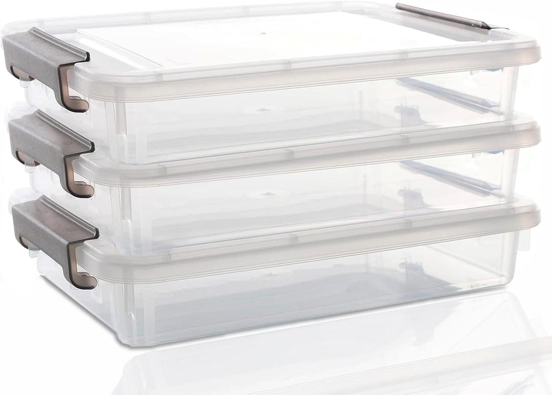 3 PCS Plastic Storage Bins with Latching Lids File Storage Box Clear File Boxes Stackable Storage Containers for Organizing Photo, A4 Paper, Document, Scrapbook