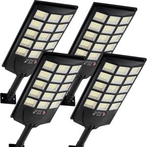 Solar Lights Outdoor Waterproof, 6500K Dusk to Dawn Solar Street Light Motion Sensor with Remote, LED Security Flood Light for Outside Garden Yard Path, Oudoor Parking Lot Lights, 4PACK