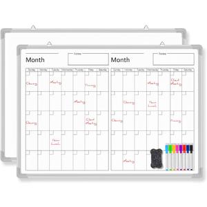Lincia 36" x 12" Magnetic Horizontal 2 Month Dry Erase Calendar for Wall Undated Horizontal Dry Erase Wall Calendar Planner Aluminum Frame Whiteboard Calendar for Home Office Projects Wall Fridge